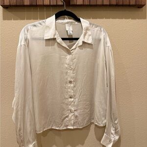 Elegant Cream silk Button-Up Blouse